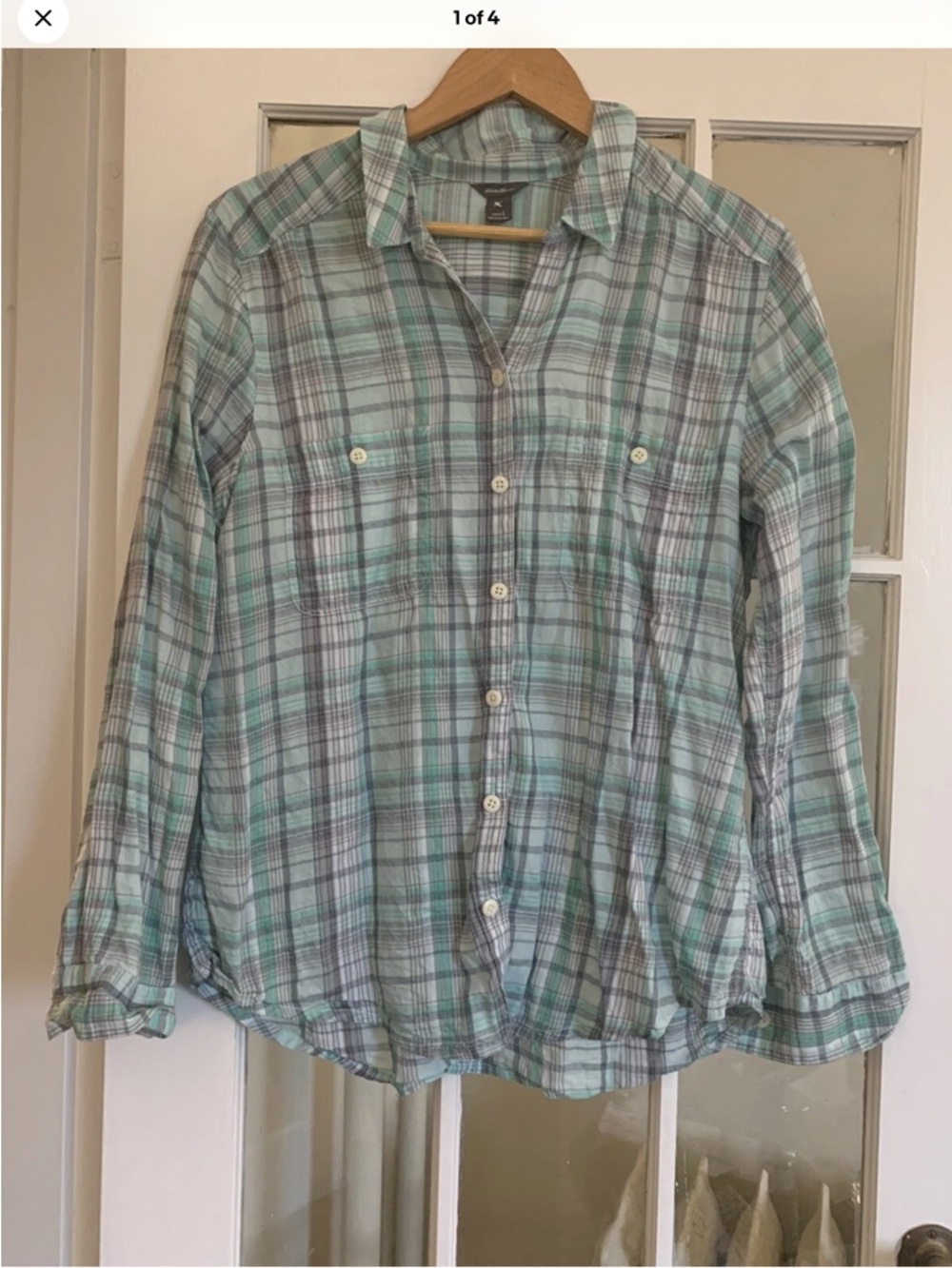 Eddie Bauer Mint & Gray Plaid Lightweight Button-Down Shirt